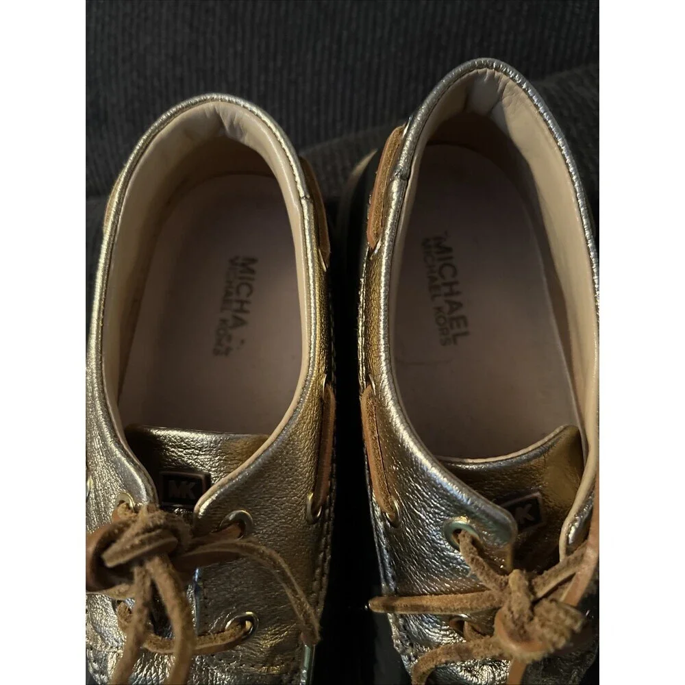 Michael Kors Woman's Shoes Hyde Lace-up Rubber Duck Brown GoldMetallic Size 9